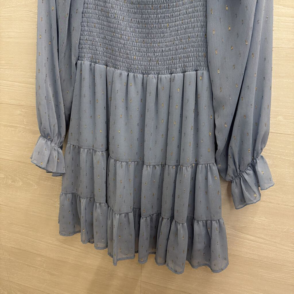 Altar'd State Blue/ Silver Dot Print Long Sleeve Dress Small