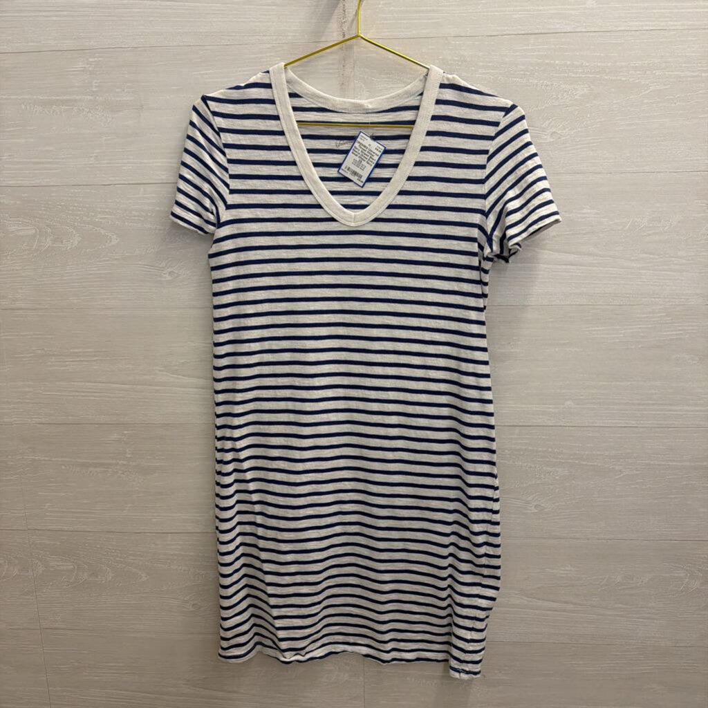 White/ Navy Striped Short Sleeve Dress Extra Small
