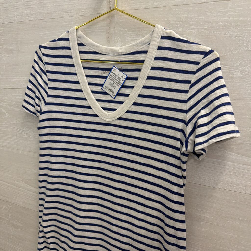 White/ Navy Striped Short Sleeve Dress Extra Small
