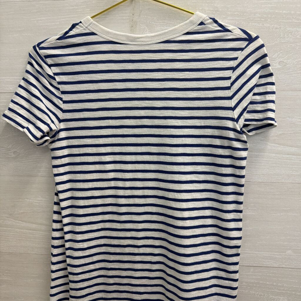 White/ Navy Striped Short Sleeve Dress Extra Small