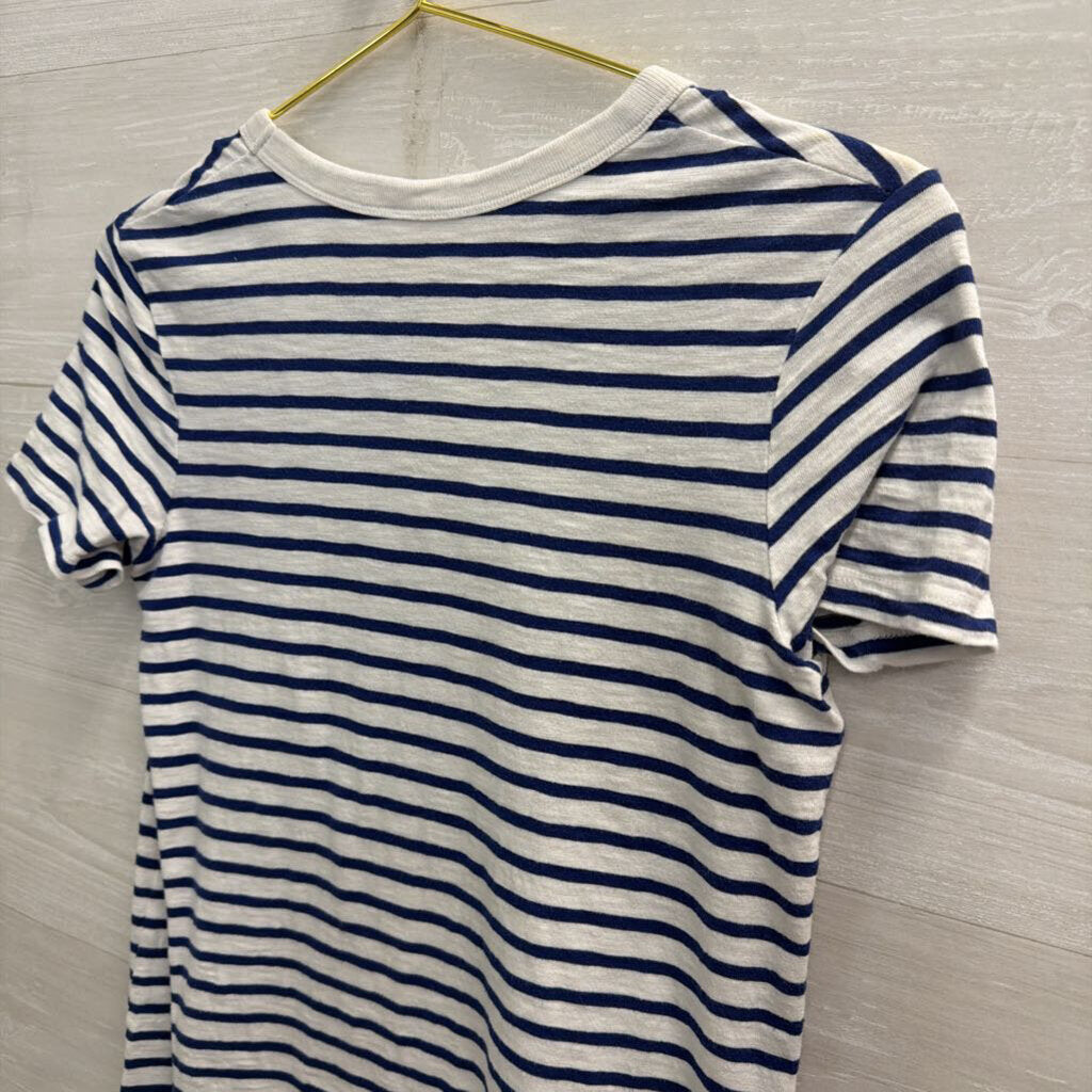 White/ Navy Striped Short Sleeve Dress Extra Small