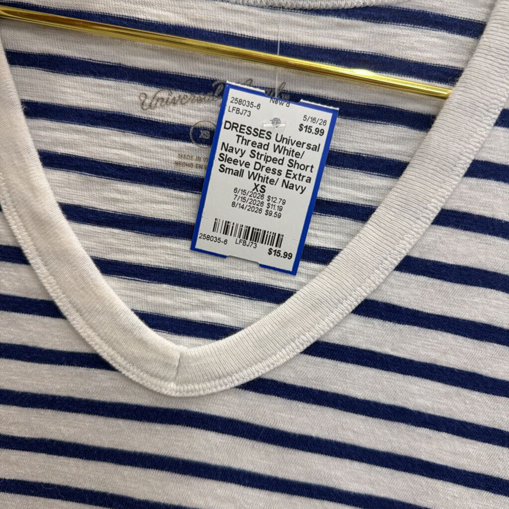 White/ Navy Striped Short Sleeve Dress Extra Small