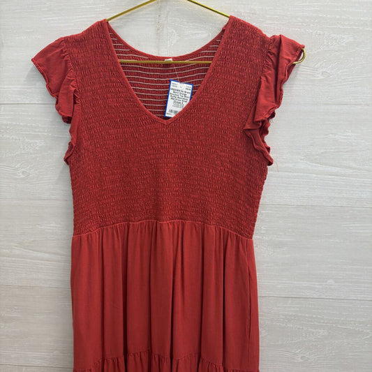 Burnt Orange Smocked Top Short Ruffle Sleeveless Midi Dress Small
