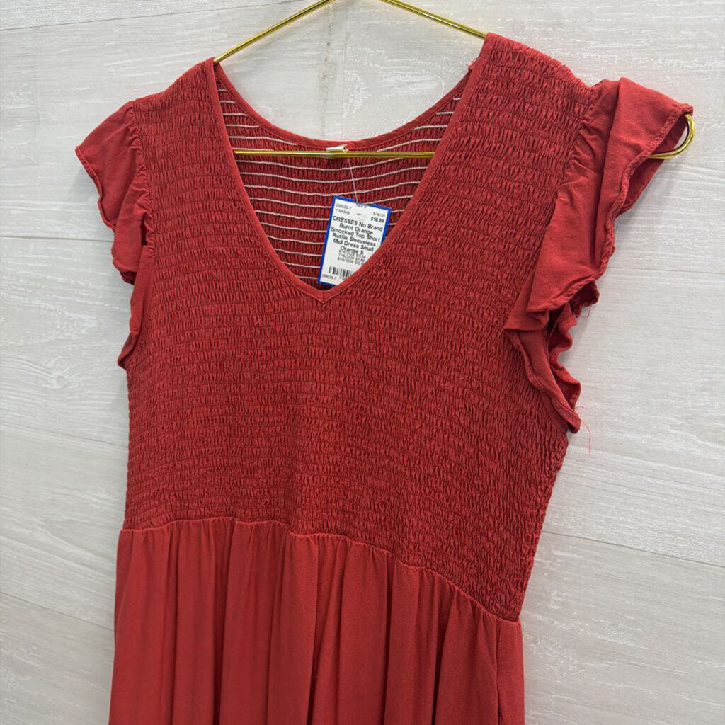 Burnt Orange Smocked Top Short Ruffle Sleeveless Midi Dress Small