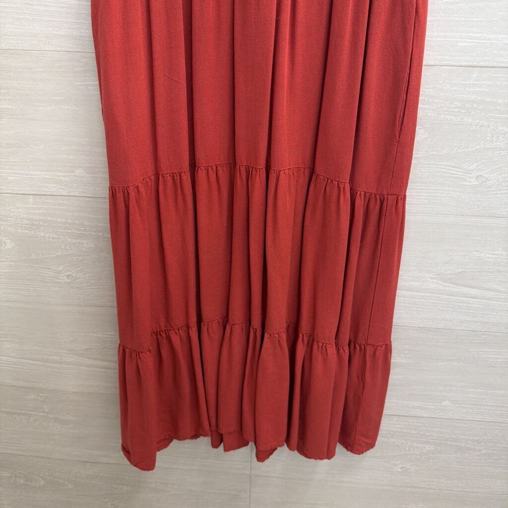 Burnt Orange Smocked Top Short Ruffle Sleeveless Midi Dress Small