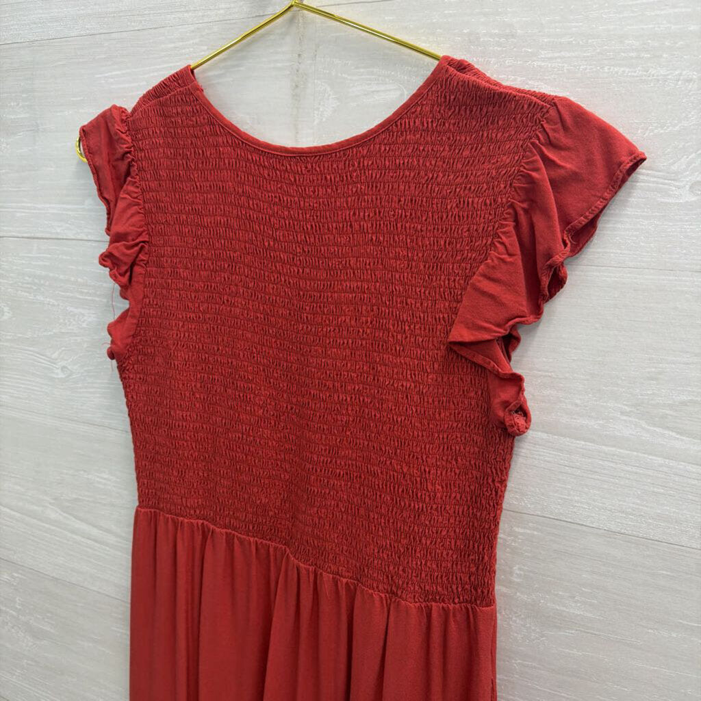 Burnt Orange Smocked Top Short Ruffle Sleeveless Midi Dress Small