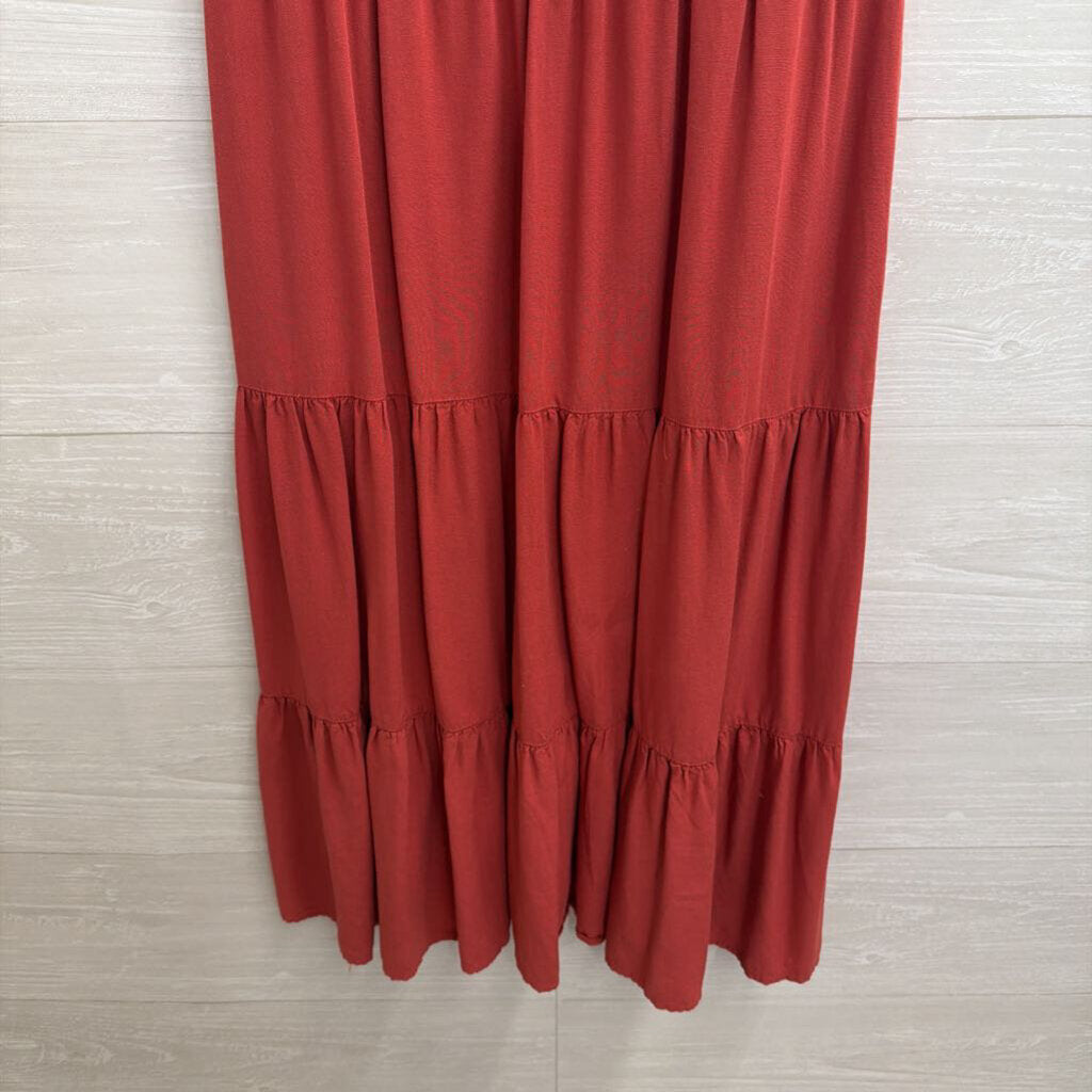 Burnt Orange Smocked Top Short Ruffle Sleeveless Midi Dress Small