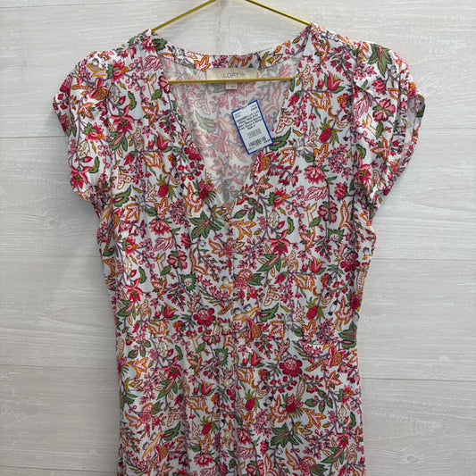 Loft White/ Multi Print Short Sleeve Button Front Dress 4