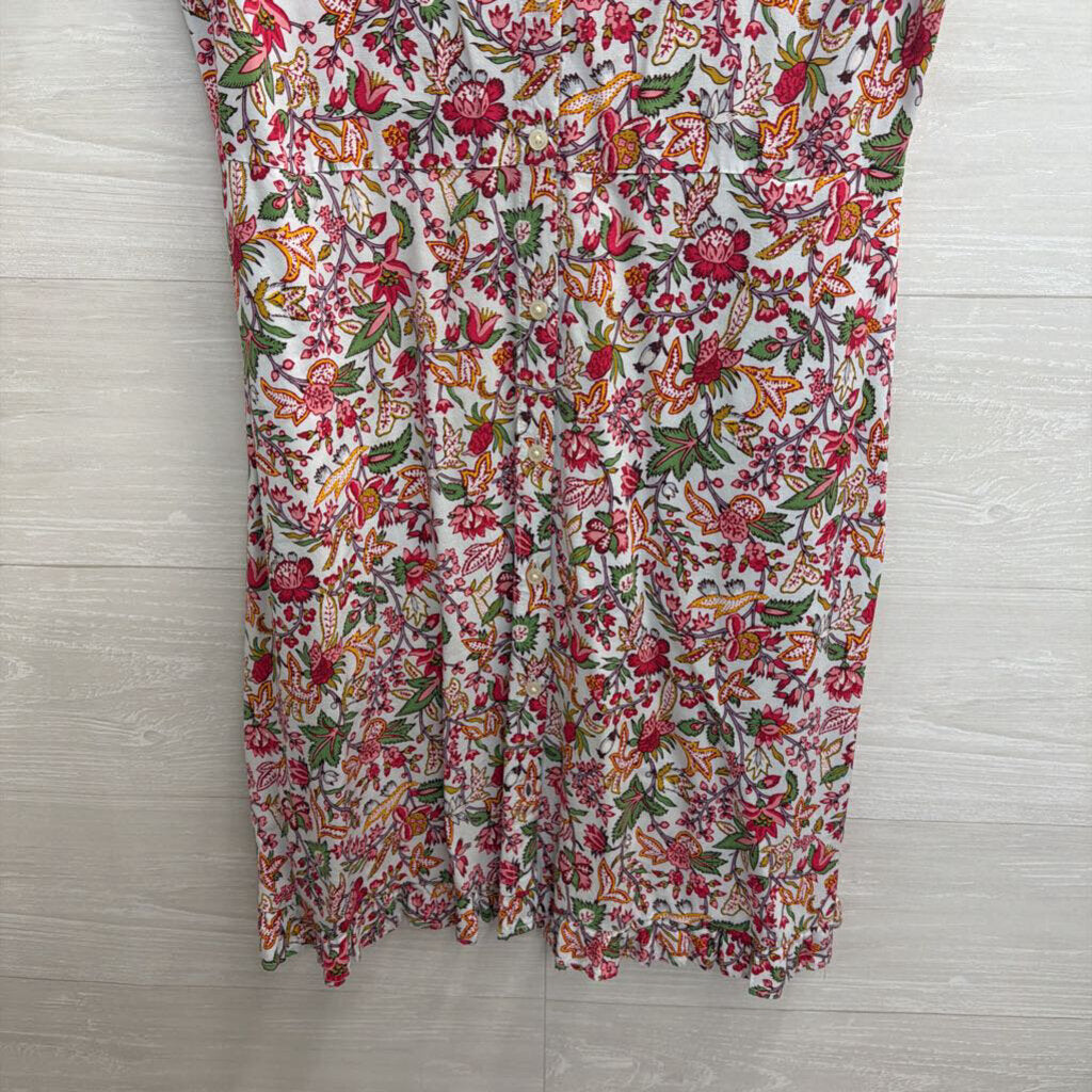 Loft White/ Multi Print Short Sleeve Button Front Dress 4