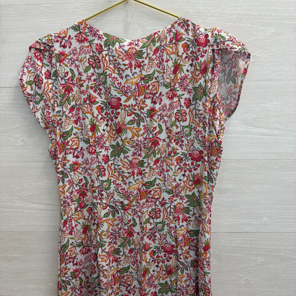 Loft White/ Multi Print Short Sleeve Button Front Dress 4