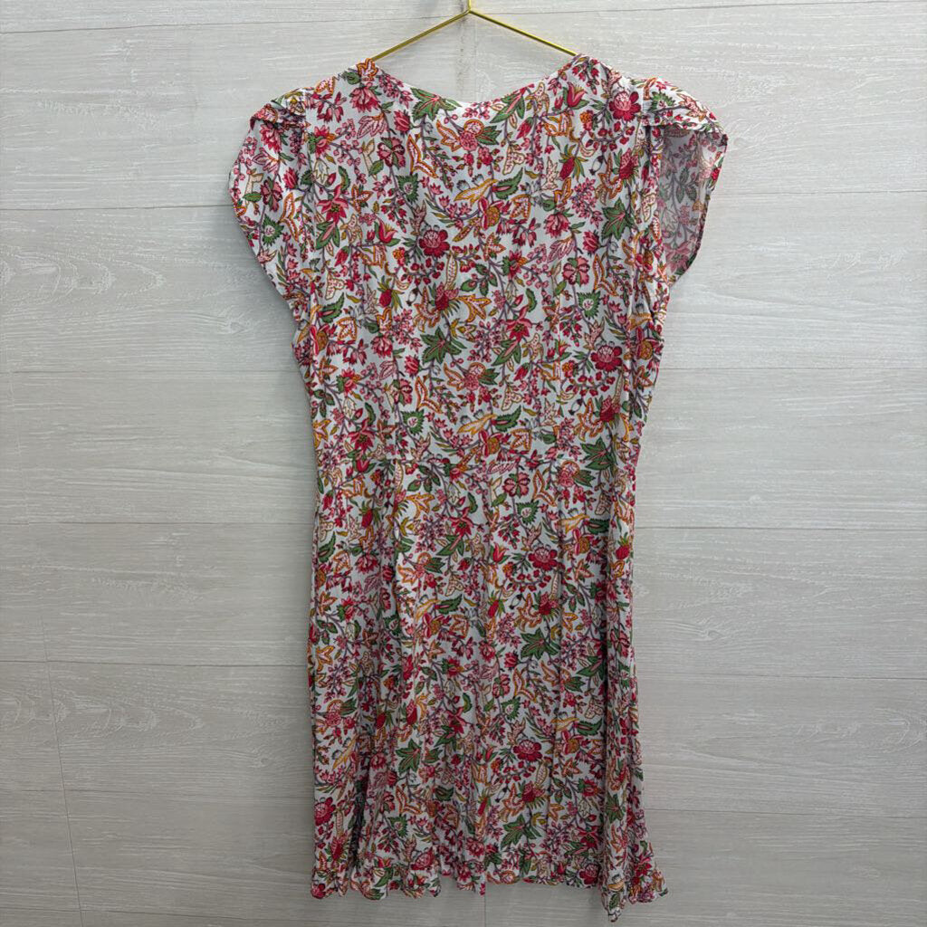 Loft White/ Multi Print Short Sleeve Button Front Dress 4