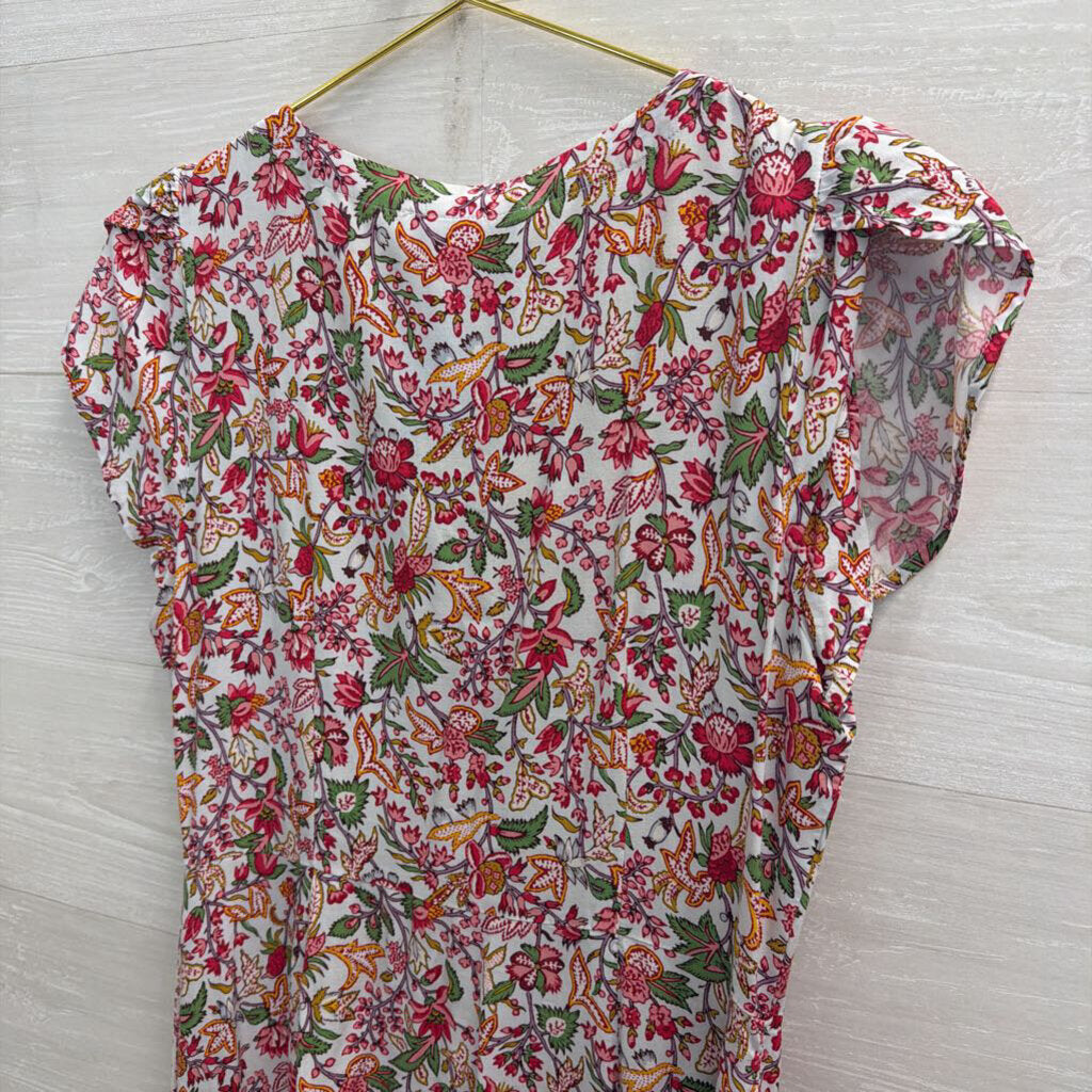 Loft White/ Multi Print Short Sleeve Button Front Dress 4