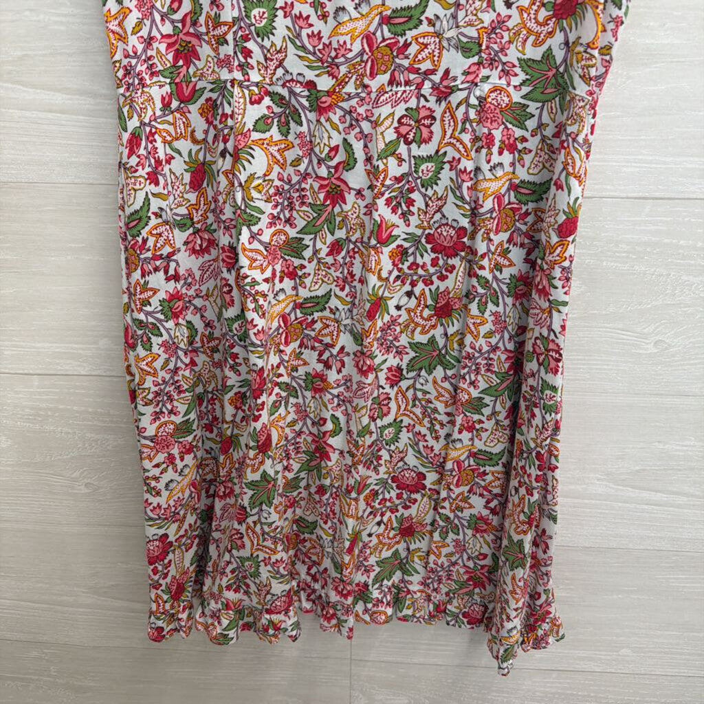 Loft White/ Multi Print Short Sleeve Button Front Dress 4