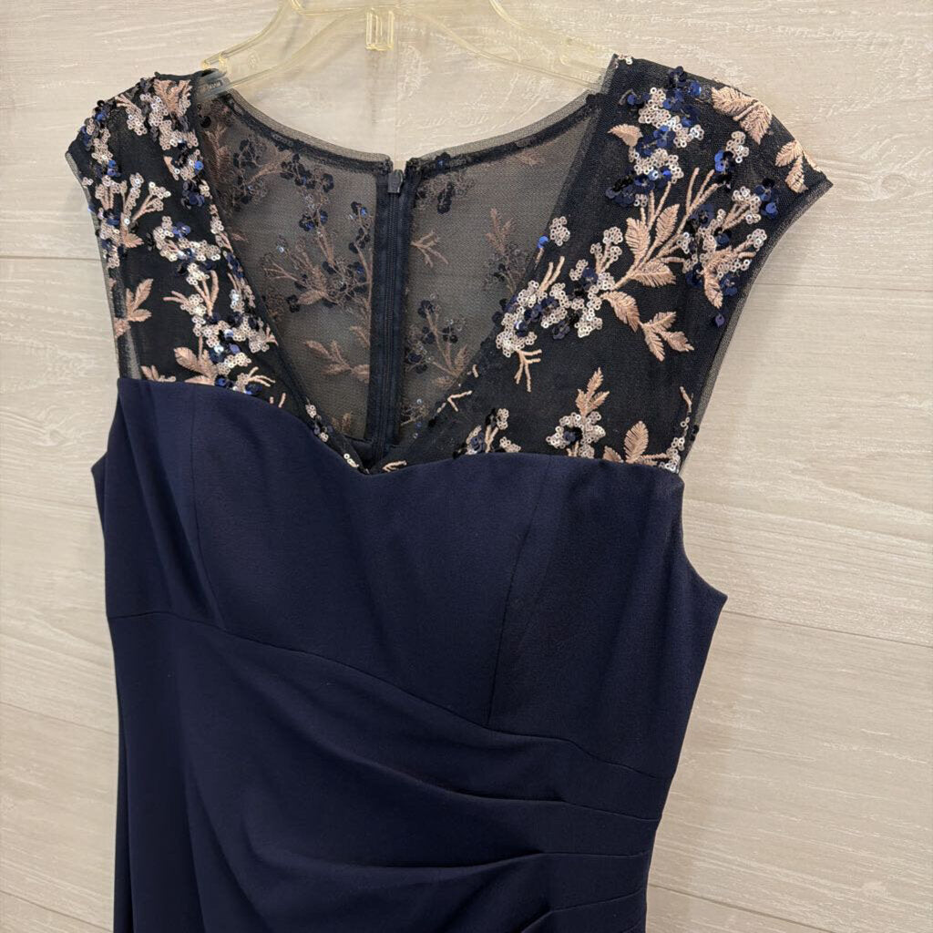 Alex Evenings Navy Sequin Embroidered Top Long Formal Dress 12