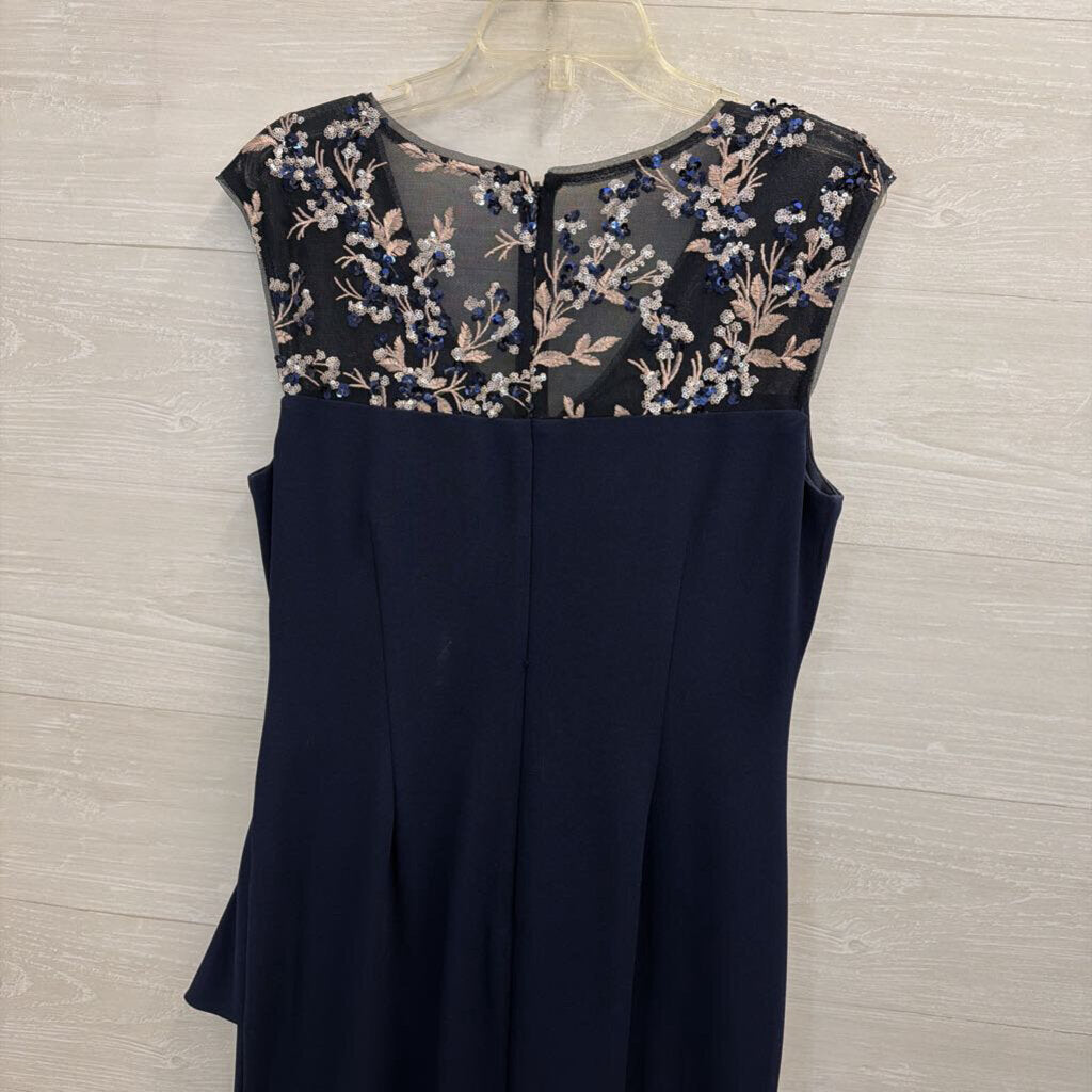Alex Evenings Navy Sequin Embroidered Top Long Formal Dress 12