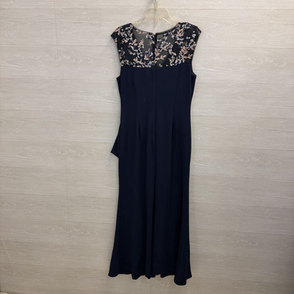 Alex Evenings Navy Sequin Embroidered Top Long Formal Dress 12