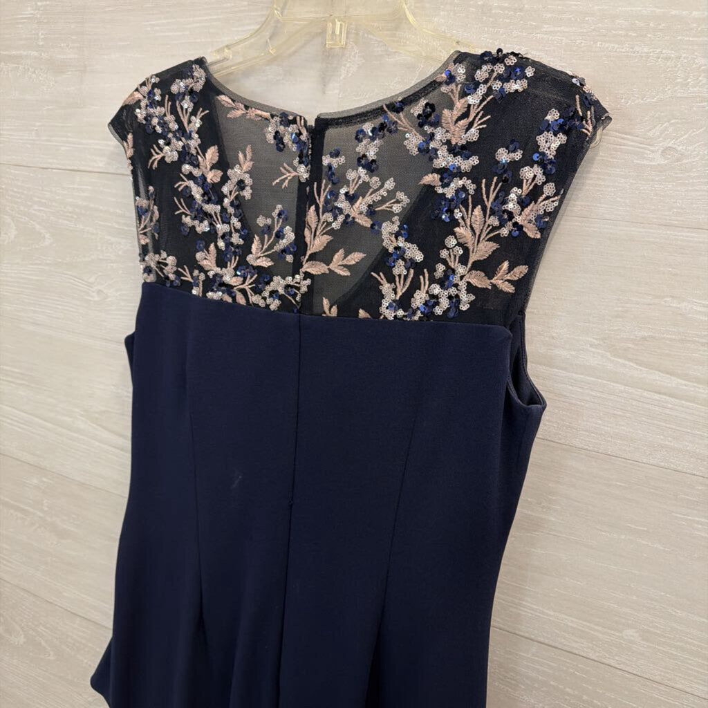 Alex Evenings Navy Sequin Embroidered Top Long Formal Dress 12