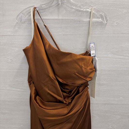 Galina Signature Brown Silky One Shoulder Long Formal Dress 14