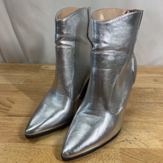 Metallic Silver Western Ankle Boots 9