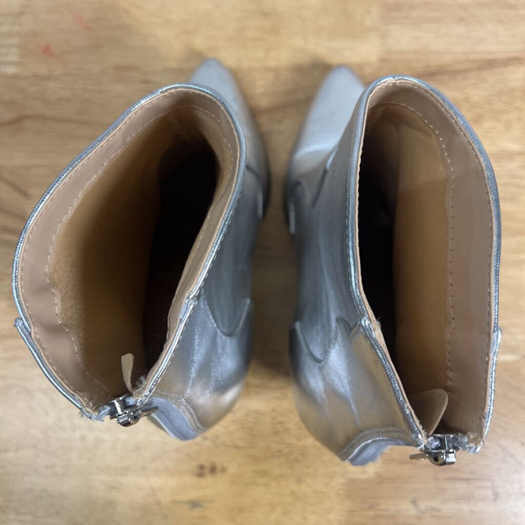 Metallic Silver Western Ankle Boots 9