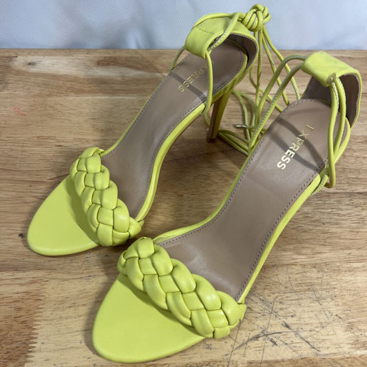 Express Yellow Leather Braided Strap Lace Up Heels 8