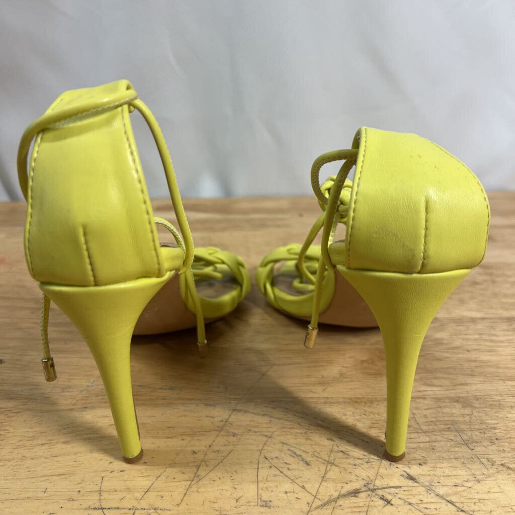 Express Yellow Leather Braided Strap Lace Up Heels 8