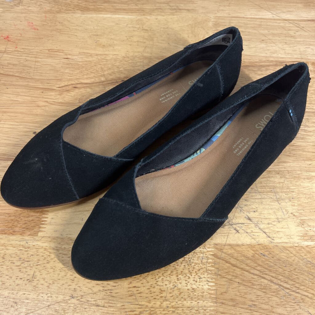 Toms Black Suede Jutti Neat Flats 9