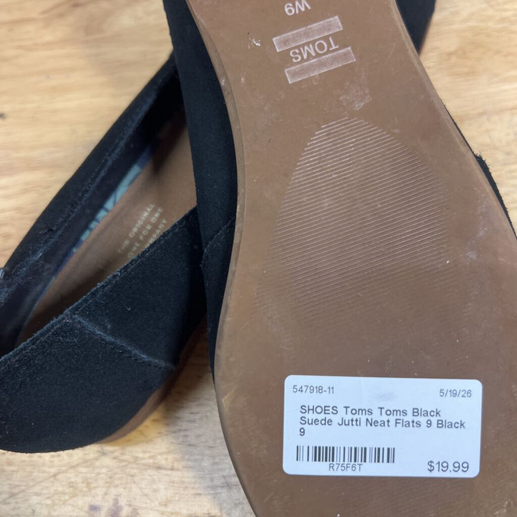 Toms Black Suede Jutti Neat Flats 9