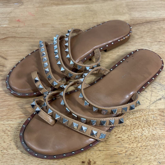 Sincerely Jules Beige/ Silver Studded Strappy Sandals 9