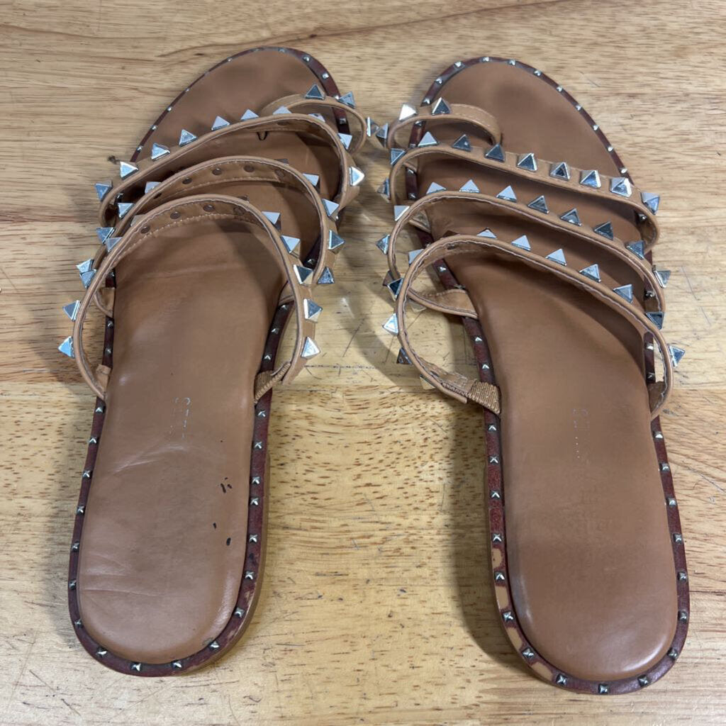 Sincerely Jules Beige/ Silver Studded Strappy Sandals 9