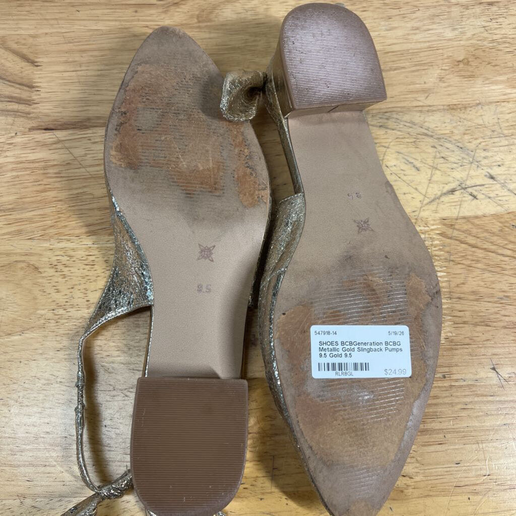 BCBG Metallic Gold Slingback Pumps 9.5