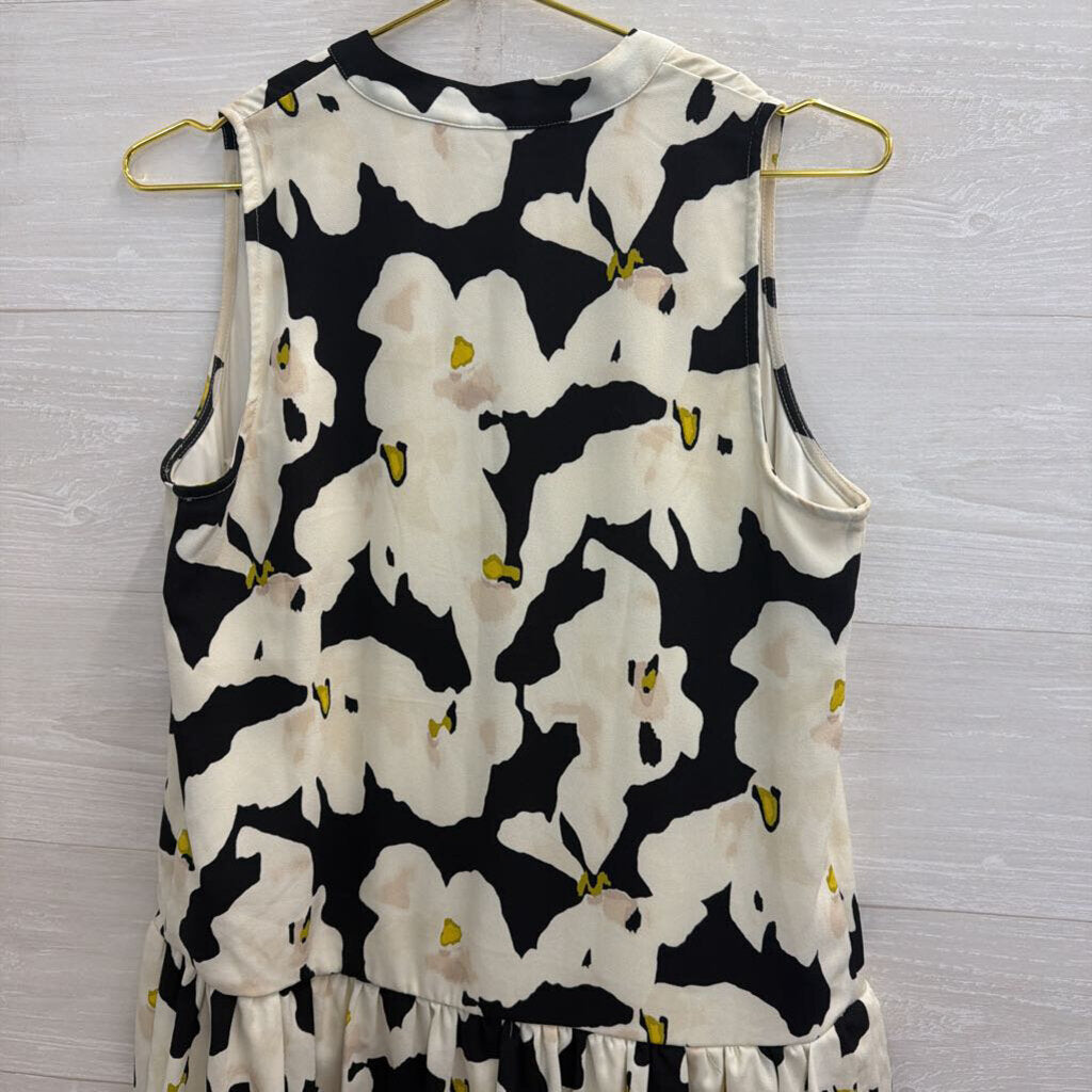 Nine West Beige/ Black Print Ruffle Hem Sleeveless Button Down Dress Small