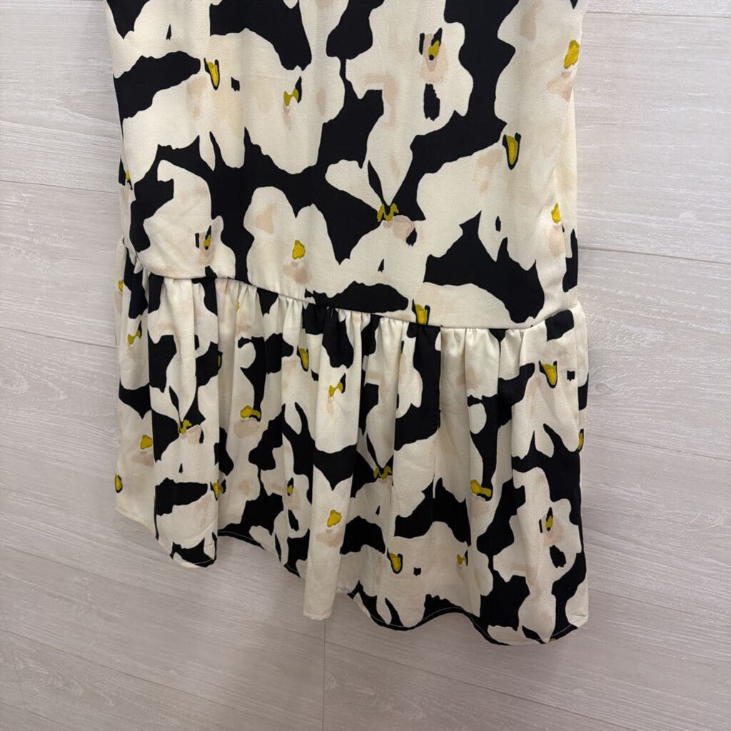 Nine West Beige/ Black Print Ruffle Hem Sleeveless Button Down Dress Small