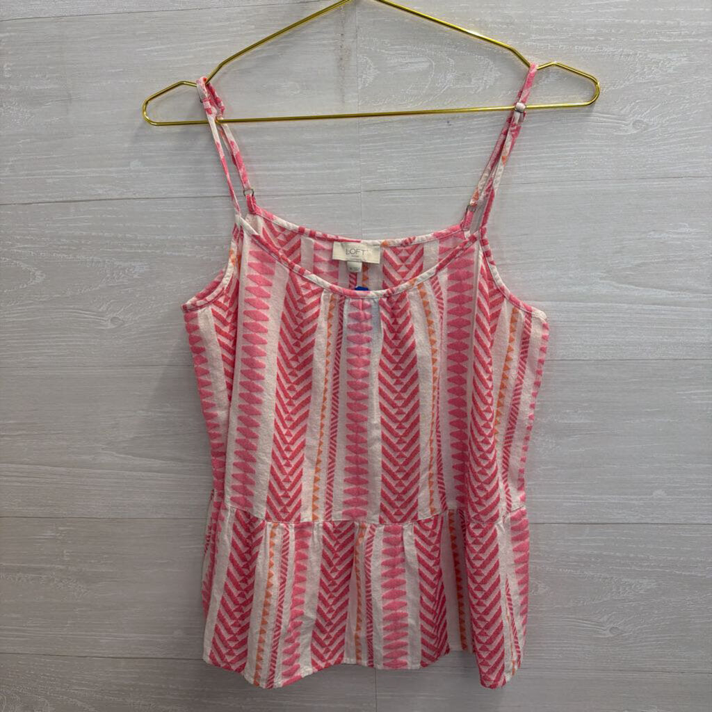 Loft White/ Pink Print Tank Top Medium