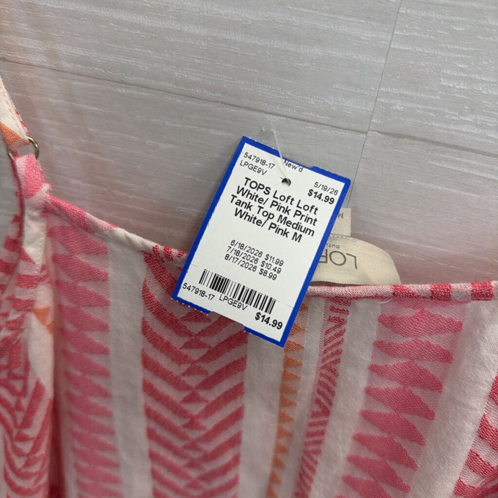 Loft White/ Pink Print Tank Top Medium