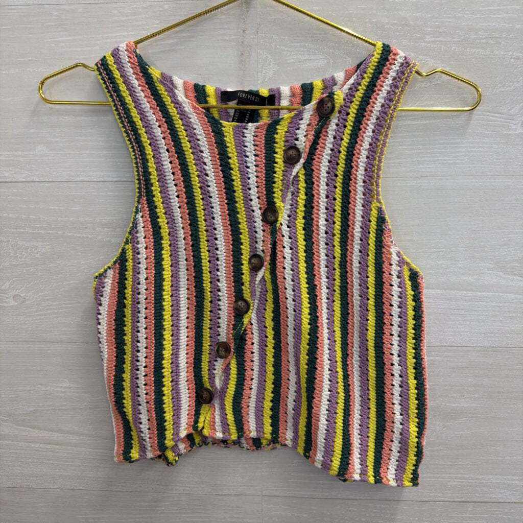 Multi Color Striped Knit Cropped Tank Top Medium