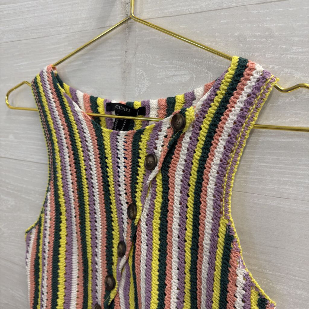 Multi Color Striped Knit Cropped Tank Top Medium