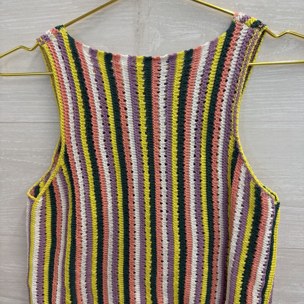 Multi Color Striped Knit Cropped Tank Top Medium