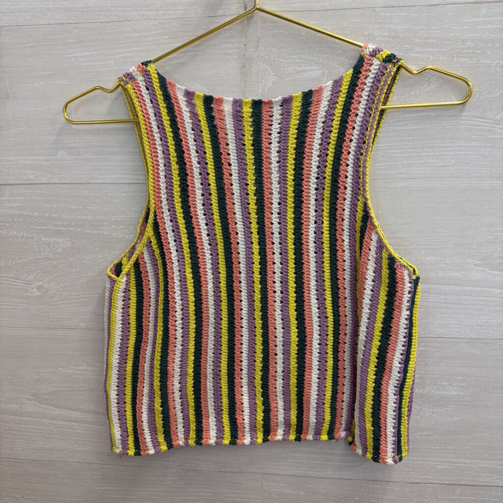 Multi Color Striped Knit Cropped Tank Top Medium