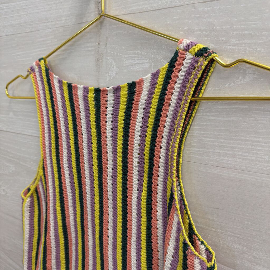 Multi Color Striped Knit Cropped Tank Top Medium