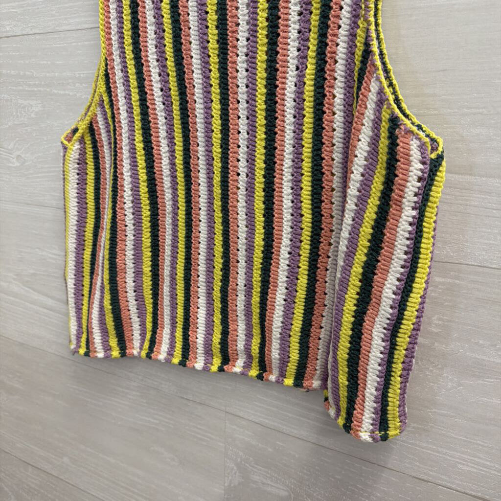 Multi Color Striped Knit Cropped Tank Top Medium