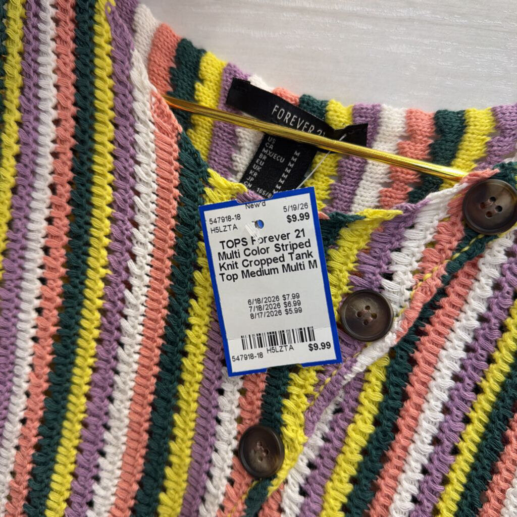 Multi Color Striped Knit Cropped Tank Top Medium