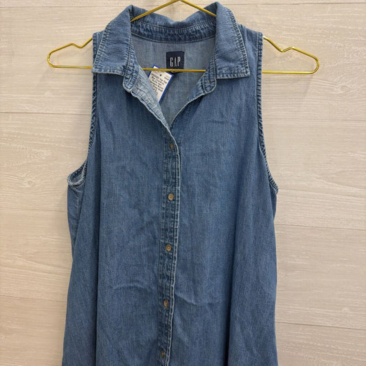 Gap Blue Chambray Ruffle Hem Sleeveless Button Down Dress Small