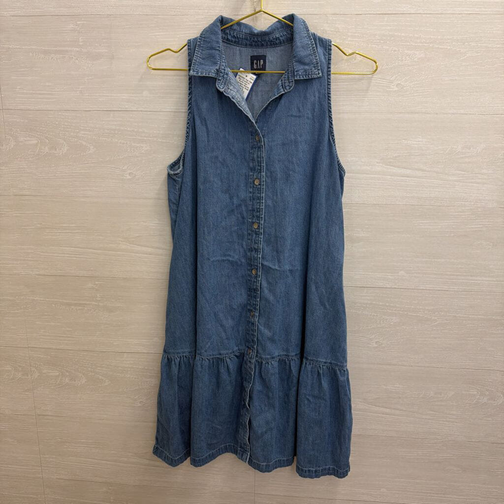 Gap Blue Chambray Ruffle Hem Sleeveless Button Down Dress Small