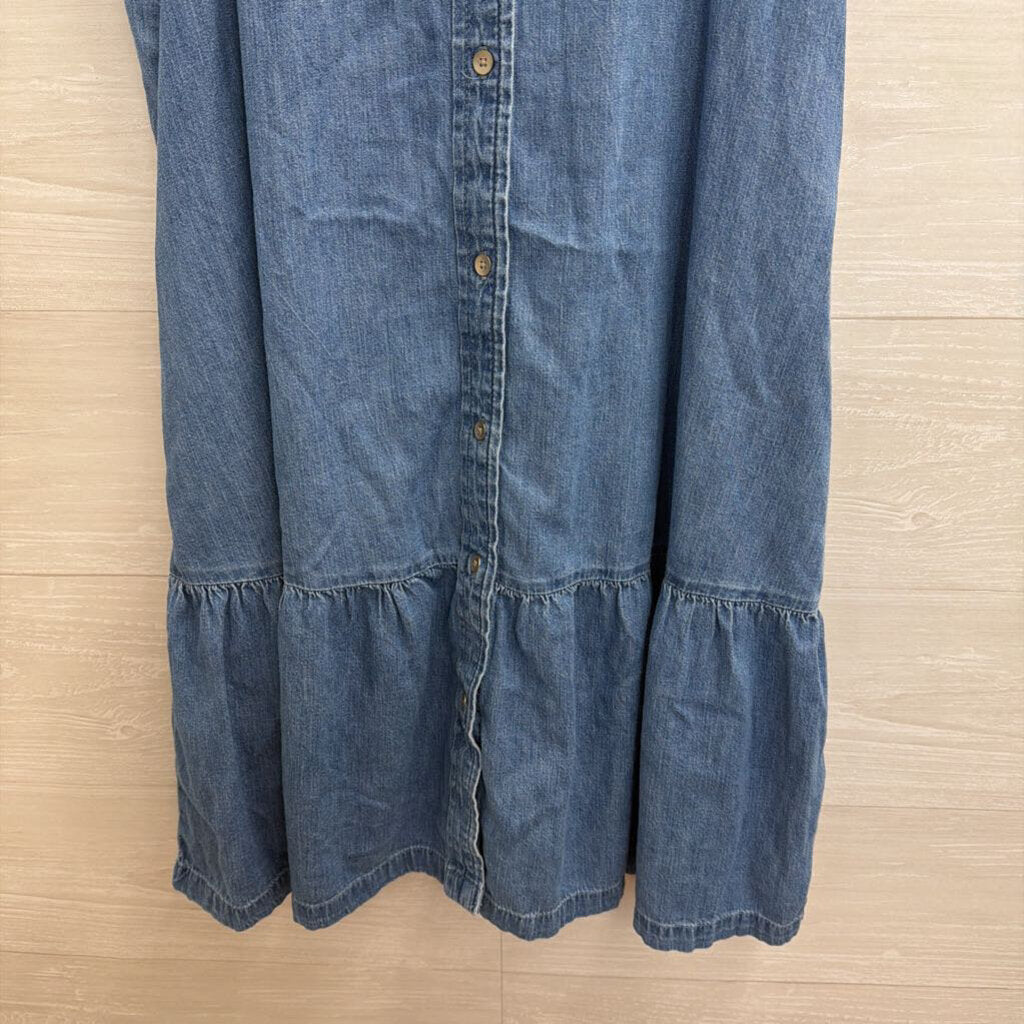 Gap Blue Chambray Ruffle Hem Sleeveless Button Down Dress Small