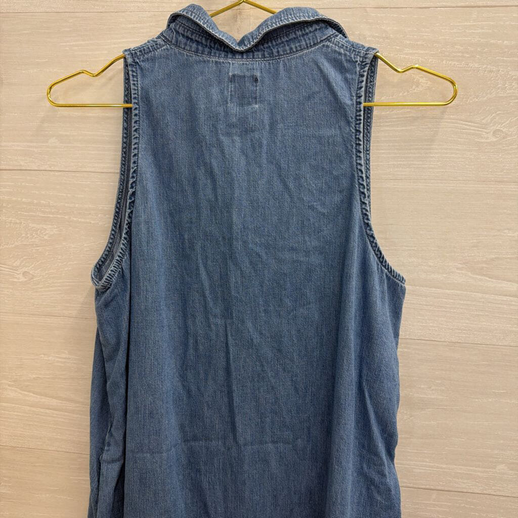 Gap Blue Chambray Ruffle Hem Sleeveless Button Down Dress Small