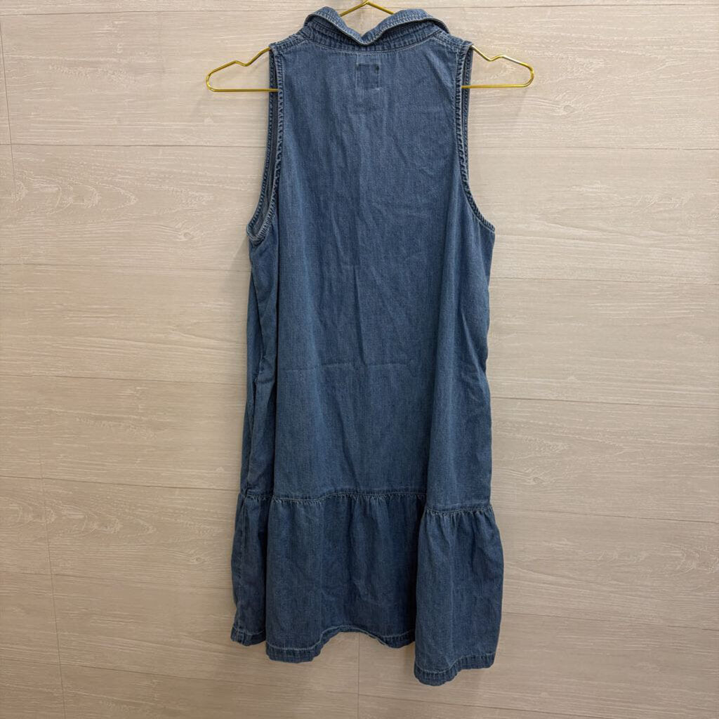 Gap Blue Chambray Ruffle Hem Sleeveless Button Down Dress Small