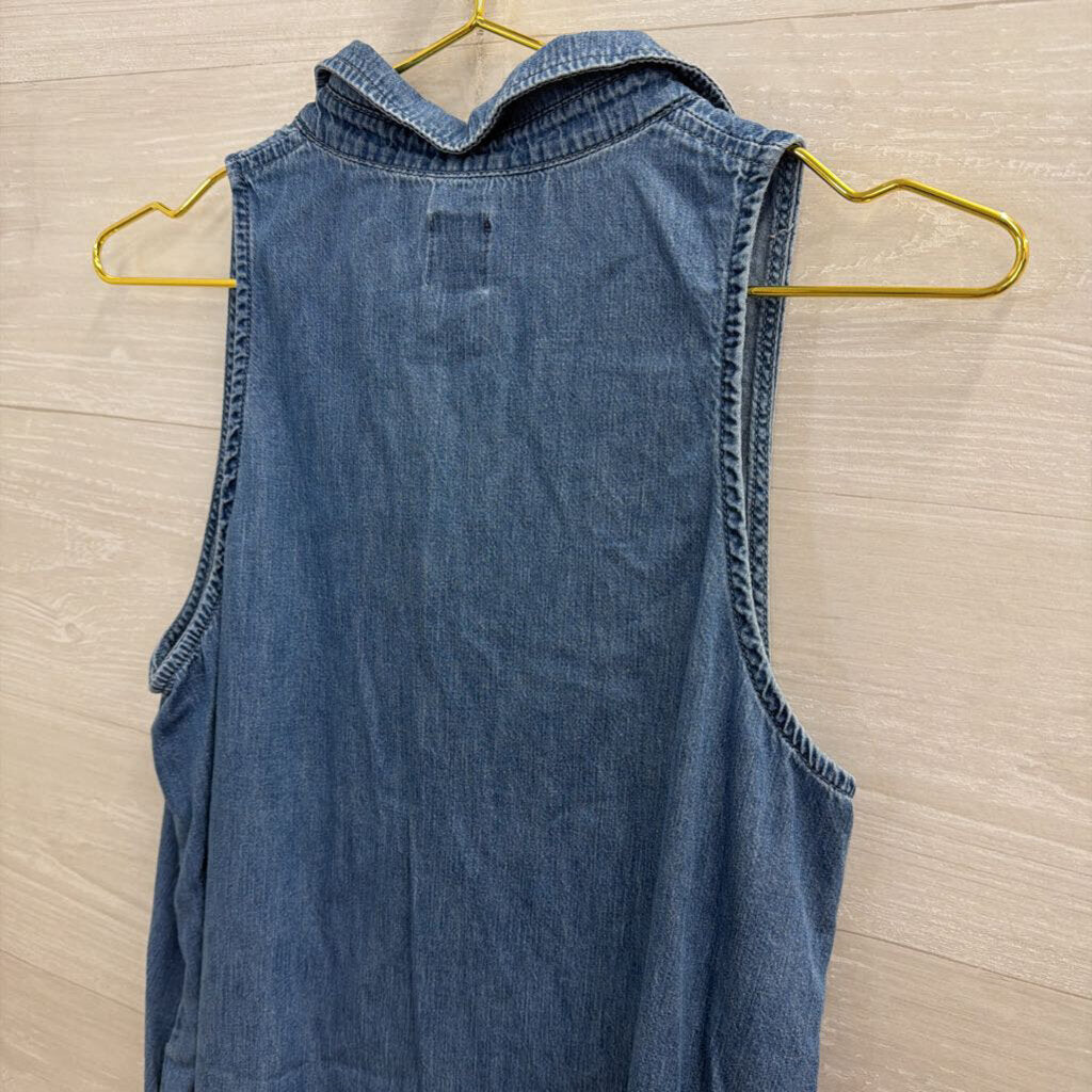 Gap Blue Chambray Ruffle Hem Sleeveless Button Down Dress Small