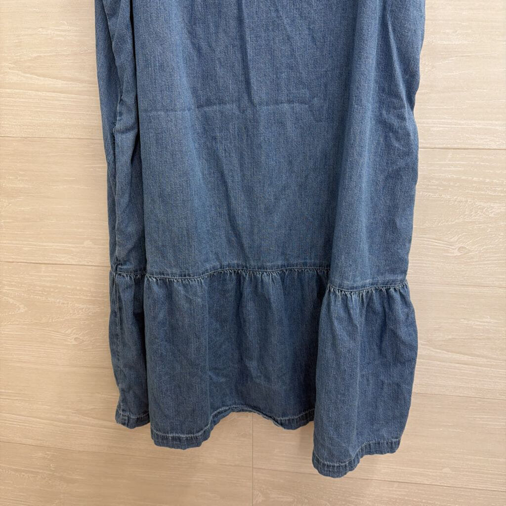 Gap Blue Chambray Ruffle Hem Sleeveless Button Down Dress Small