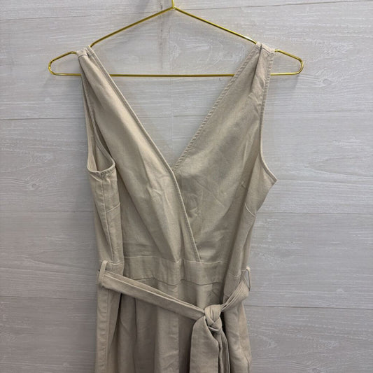 Shinestar Beige Linen Blend Sleeveless Tie Waist Jumpsuit Large